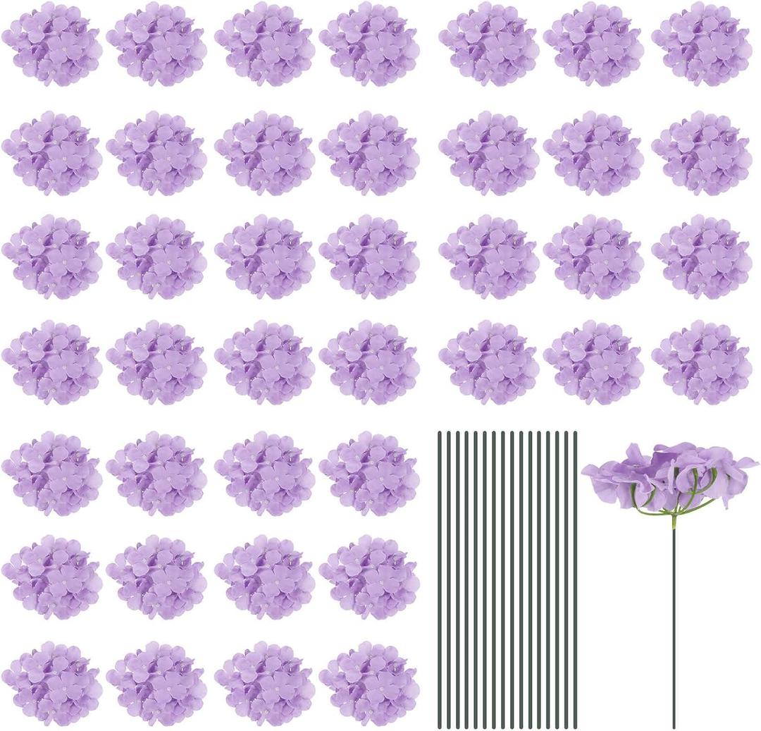 MECCANIXITY Silk Artificial Hydrangea Flowers, Light Purple Artificial Flowers Heads with Stems, Full Hydrangea Flowers for Wedding Centerpieces, Party Decoration 30Set
