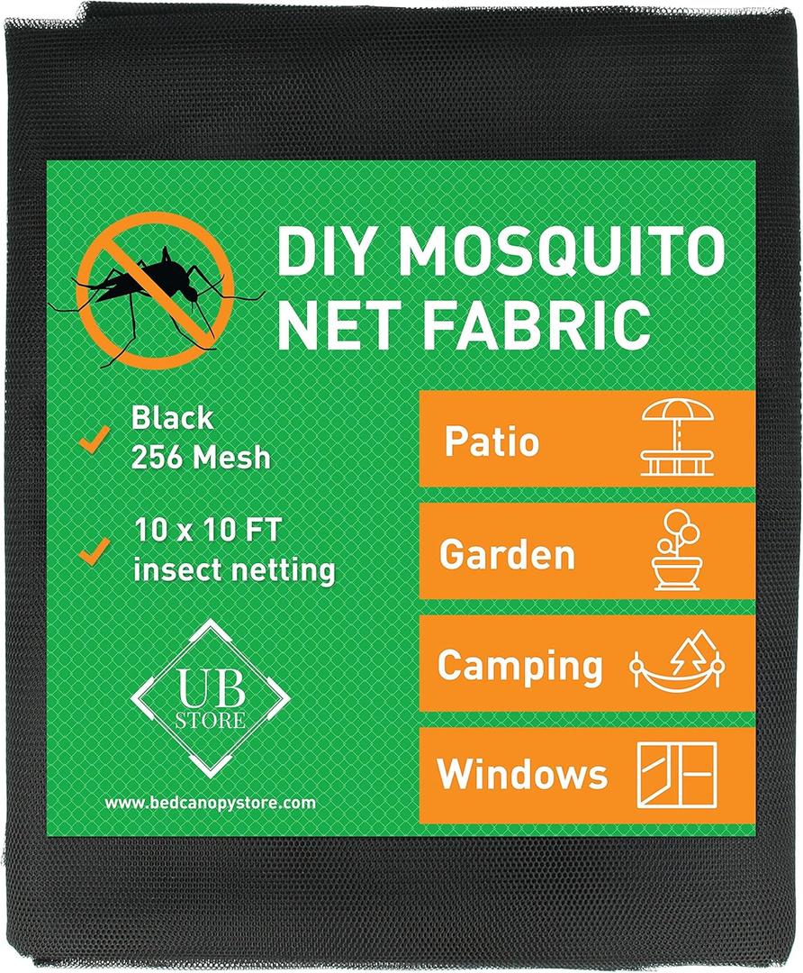 Black DIY Mosquito Net Fabric | 10x10 FT Netting | Insect Cover for Garden, Patio, Outdoor & Windows | Multiple Sizes in Black, White & Green | Raised Bed Screen Mesh Barrier