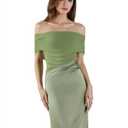 Zeflows Womens Off Shoulder Mesh Sheer See Through Bodycon Dresses Cutout Ruched Satin Sexy Y2k Beach Clubwear Dresses, Light Green-M 