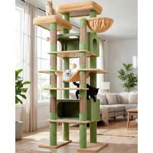 Globlazer XXL Cactus Giant Cat Tree, 83 Inch Heavy Duty Cactus Tall Cat Tower for Indoor Cats Large Adult, Multi-Level Large Cat Condo with 8 Scratching Posts, Hammock, 2 Platform, F83B, Green