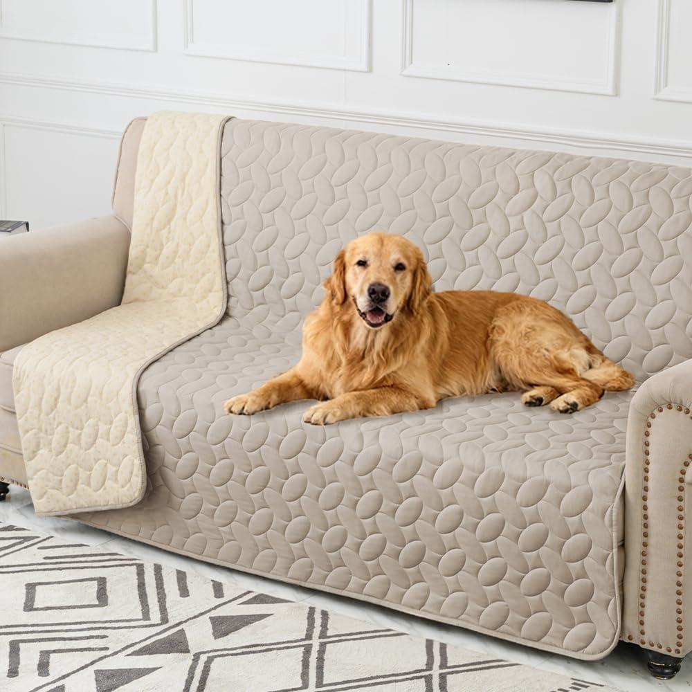 Ameritex Waterproof Pet Bed Cover Anti-Slip Dog Bed Blanket for Sofa and Furniture Waterproof New Pattern Design (Khaki, 52x82 Inch (Pack of 1))