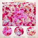 Pink Flower Birthday Backdrop Women Floral Bday Decorations,Neon Pink Happy Birthday Backdrops Banner Red Rose Flowers Photography Background Girls Bday Party Decor Photo Booth Props 8x6ft