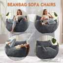 Giant Bean Bag Chairs for Adults Teens with Filling Large Fluffy Bean Bag Chair with Armrests Plush Comfy BeanBag Couch Sofa Chair for Bedroom Living Room Reading