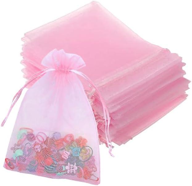 100pcs Organza Bags-Pink 3.94''x4.72''(10x12cm) Satin Drawstring Organza Pouch Wedding Party Festival, Christmas, Favor Gift Bag Jewelry Watch Bags