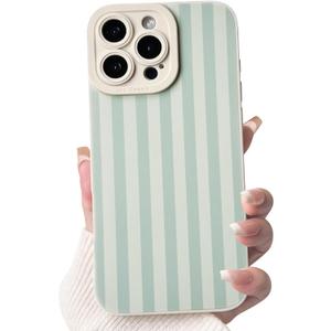 NITITOP Compatible with iPhone 16 Pro Case Cute Stylish Line Stripe Pattern Design for Women Girls Soft TPU Shockproof Full Camera Protective Phone Cover - Light Green