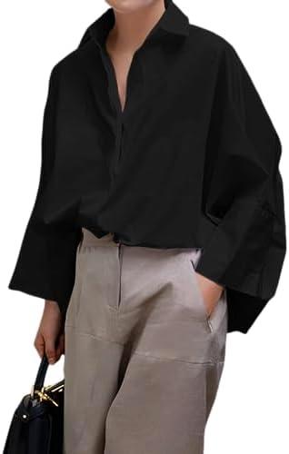 UOOZEE Womens Button Down Shirt Casual 3/4 Sleeve Loose Fit Collared Work Blouse Tops M