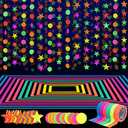 WILLBOND 127ft Glow Neon Party Supplies Set, 6 Colors UV Blacklight Reactive Tape, Neon Paper Garlands Circle Dots Stars Hanging Decorations for Birthday Wedding Glow Party Decorations