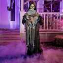 JOYIN 67" Halloween Decorations Outdoor Life Size Animatronics Grim Reaper with Chain, Sound-Actived Party Decor with Creepy Sound, Scary Haunted House Props for Garden Yard Lawn