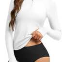 American Trends Womens Rash Guard Long Sleeve Swimsuits for Women Two Pieces Mock Neck Zipper Bathing Suit with Bottom (Medium, White)