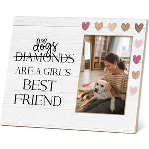 Pet Lover Picture Frame, Best Dog Gifts, Dogs Are a Girls Best Friends, 4x6 Inch Wooden Bedroom Tabletop Decorations Dog Friendship Memories -D05