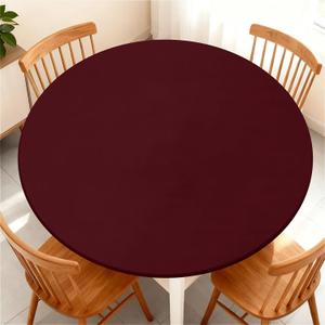 Elastic Tablecloth for Round Tables, Waterproof Tablecover for Up to 45"-48" Round Table, Dining Tablecover for Indoor and Outdoor, Holiday, Red Wood