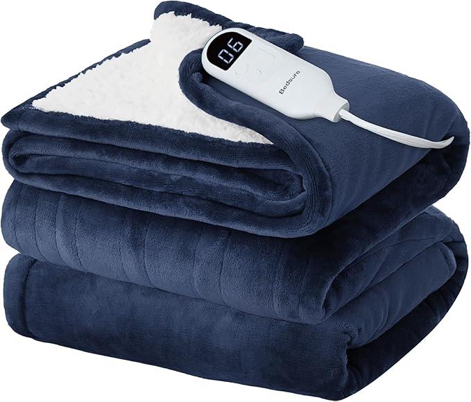 Bedsure Electric Blanket Full Size  Soft Flannel Heated Blanket, Fast Heating with 10 Time Settings & 6 Heat Settings, Warm Gift for Grandma (72x84 inches, Pageant Blue)