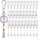 30pcs Blank Beadable Keychain Bars, DIY Stainless Steel Bead Keychain Bulk, Silver Detachable Key Chain Charms Making Accessories for Craft Project Pendant Jewelry Making