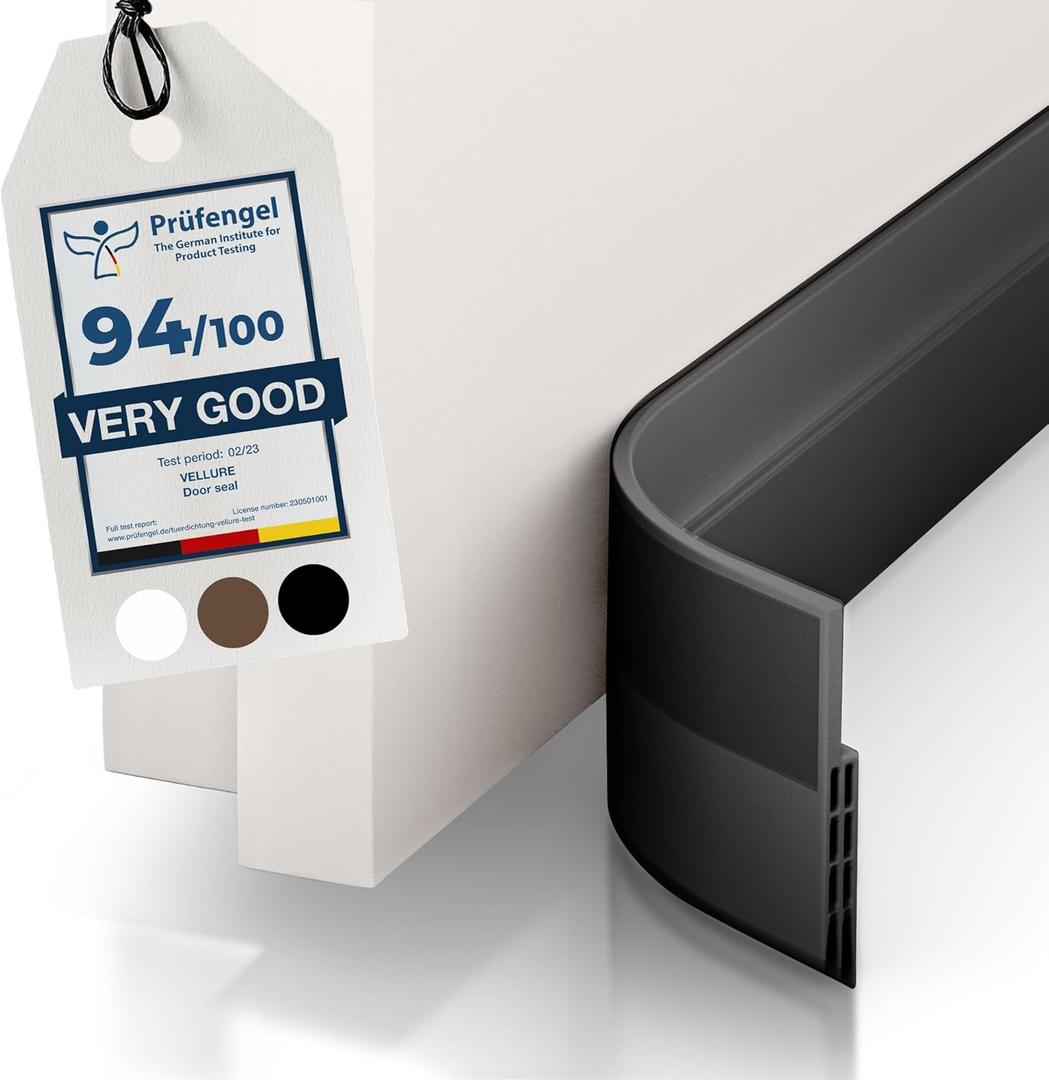 Vellure Door Draft Stopper for Bottom of Door - Premium Door Sweep for Bottom of Door/Weather Stripping Door Seal (Save Energy installs Quickly and Easily) Door Strip (5, Black)