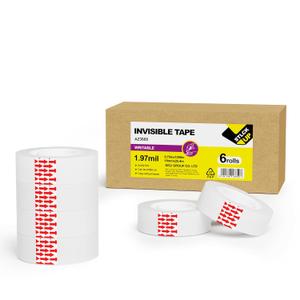 STICK UP Invisible Matte Tape Refill 6 Rolls, Clear Magic Adhesive Tape Bulk Hand Tearable for School Office Supplies Packing Repairing Scrapbook, Compatible with Tape Dispenser, 0.75in x 1000in