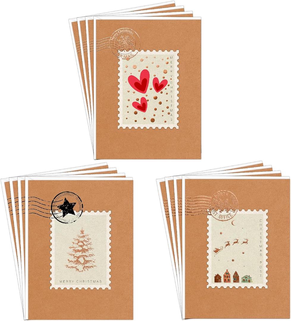 easykart labels 36 Christmas Greeting Cards with Foiling on Kraft Paper with Envelopes,5.75 x 4.25 Inch Merry Christmas Cards with Seal Stickers for Friends, Family and Loved Ones