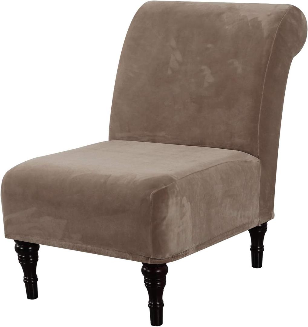 H.VERSAILTEX Armless Accent Chair Covers Thick Velvet Armless Chair Slipcovers High Stretch Chair Covers for Living Room Hotel Machine Washable Furniture Protector with Elastic Bottom, Taupe