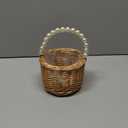 Wicker Rattan Flower Girl Basket,Pearl Handle Flower Basket,Flower Girl Basket for Wedding and Home Decorations. (4)