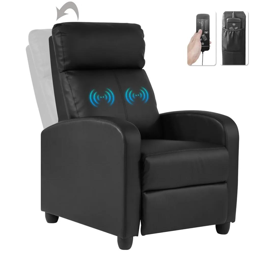 Electric Massage Chair Recliner Chair for Living Room Massage Recliner Adjustable Remote Controlled Leather Massage Chair, Single Home Seating for Adults with Footrest, Pockets (Black)