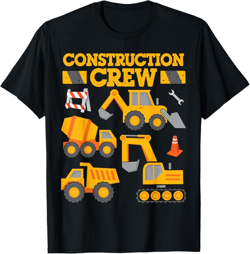 2 Pack Construction Crew Worker Excavator Shirt Toddler Boys Girls T-Shirt (Small, Black)