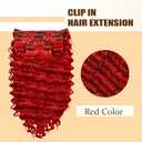 RED Deep Wave Clip in Hair Extensions,Soft Real Human Hair 120g 7pcs,24 Inch Brazilian Remy Wine Red Clip ins for Women,RED Curly Clip ins Silky Hair Extensions