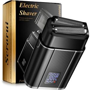 Foil Shavers for Men, Scrorui High Speed Double Floating Blades Electric Razor, IPX6 Waterproof Dry/Wet, 2 Adjustable Speed Electric Shaver