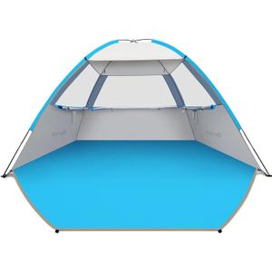 Gorich Beach Tent Sun Shelter for 3/4-5/6-7/8-10 Person with UPF 50 UV Protection, Lightweight & Easy Setup Beach Shade Canopy, Portable Beach Shade Tent Beach Cabana (Silver)