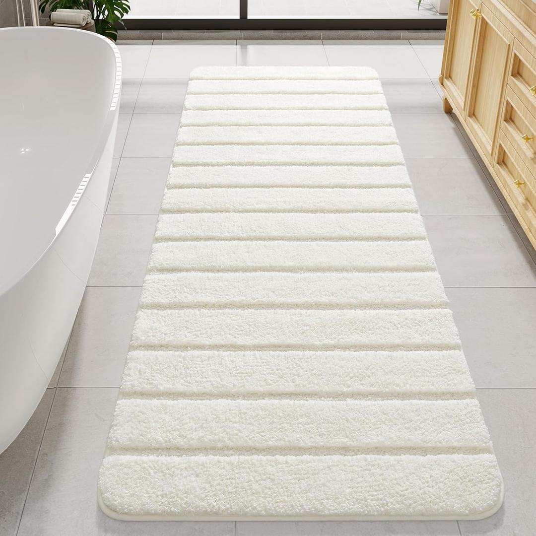 LOCHAS Long Bathroom Rugs Runner, 24" x 60" Large Bath Rug Non Slip Washable, Absorbent Microfiber Bath Mat Luxury Soft, Cozy Bathroom Runner Rug for Shower Quick Dry, Cream White