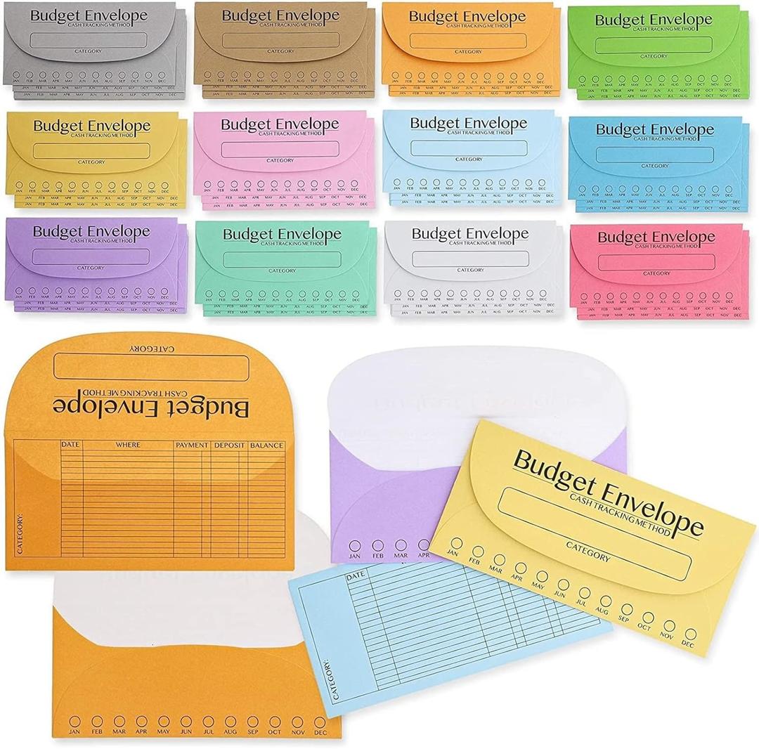 96 Pack Bulk Budget Envelopes for Cash System, Budgeting Tracker Binder, Money Saving Challenge, 12 Colors (6.75 X 3.25 In)