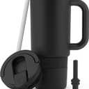 Ello Port 30oz Tumbler with Carry Loop & Integrated Handle | Vacuum Insulated Stainless Steel Reusable Water Bottle Travel Mug | Leak Proof Lid | Flexible Straw | BPA-Free | Dishwasher Safe | Black
