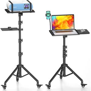 Projector Stand Tripod on Wheels, Adjustable Height 31-56 Inches, Laptop Tripod Stand Rolling, Heavy Duty Projector Tripod Metal Construction, Multifunctional for Office & Home