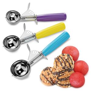 Cookie Scoop Set - Ice Cream Scoop with Trigger - Cookie Scoops for Baking Set of 3#16 (2.7 oz), #20 (2 oz), #30 (1.25 oz), Stainless Steel Versatile Tool, Portion Control for Cookies and Treats Prep