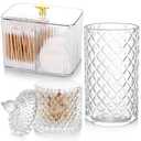 FoldTier 3 Pcs Cotton Ball Holder Dispenser Bathroom Set Cotton Ball Holder Swabs/ ball Storage Box 3 Grids Partition Cosmetics Storage Dispenser for Vanity Tray Candy Container Jar For Home(White)