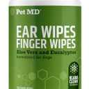 Pet MD Dog Ear Cleaning Wipes – Otic Cleanser for Dogs, Soothing Ear Care with Aloe Vera & Eucalyptus, Finger Wipes, 50 Count