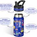 Fanhaw 14 Oz Kids Insulated Water Bottle with Straw - Stainless Steel Double Wall Vacuum Cup, Leakproof, BPA Free, Suitable for Boys and Girls(Blue - Under Construction)