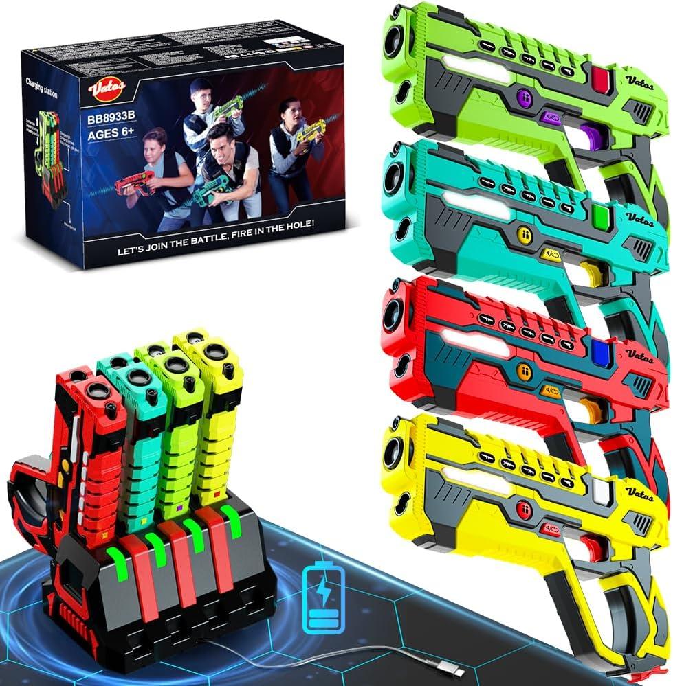 VATOS Rechargeable Toy Guns Set - 4 Player Toy Gun with Charging Station, No Vests Needed, Infrared Toy Guns with Data Display for Kids Teen Adults Family Group Activity Game for All Ages