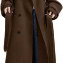 chouyatou Women's Winter Double Breasted Wool Coat Long Sleeve Notch Lapel Midi Long Winter Trench Coat with Belt (Brown, S)