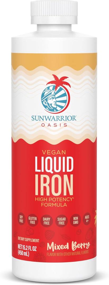 Liquid Iron Supplement for Women Vegan Iron Fast Absorbing Immune Support & Womens Health Ferrous Bisglycinate Chelate Healthy Blood & Red Cells Stomach-Friendly High Potency 15.2 fl oz Mixed Berry, Best By: 02/2026