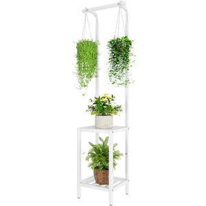 IBUYKE 67 Inch Tall Plant Stand Indoor Outdoor, 3 Tier Metal Hanging Plant Shelf for Multiple Plant, Heavy Duty Plant Holder Flower Stand for Living Room Patio Balcony Garden, White TMJ076W