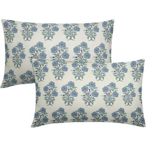 Sweetshow Blue Green Floral Throw Pillow Covers 12x20 Chinoiserie Flowers Leaves Birds Decorative Lumbar Pillows Outdoor Linen Farmhouse Cushion Case Pillowcase for Sofa Bed Room Decor Set of 2
