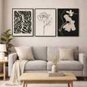 Abstract Botanical Framed Wall Art, 3 Piece Boho Line Art Set, 16x24 | Black, Cream and Taupe Palette Bold Organic Shapes Coordinated Gallery Look Versatile Modern Room Accent
