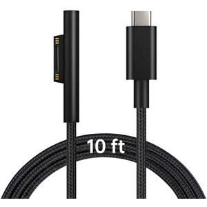 Surface Connect to USB-C Charging Cable (Matte Black 10ft), Compatible for Microsoft Surface Pro 11/10/9/4/7/6/5/4/3 Go4/3/2/1 Laptop7/6/3/2/1, Works with 45W 15V3A USBC Charger Power Supply