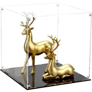 12 Inch Clear Acrylic Case for Display, Cube Clear Display Acrylic Box for Collectibles, Alternative Glass Case with Black Base for Display Figures Home Storage Organizing Toys Arts Showcase