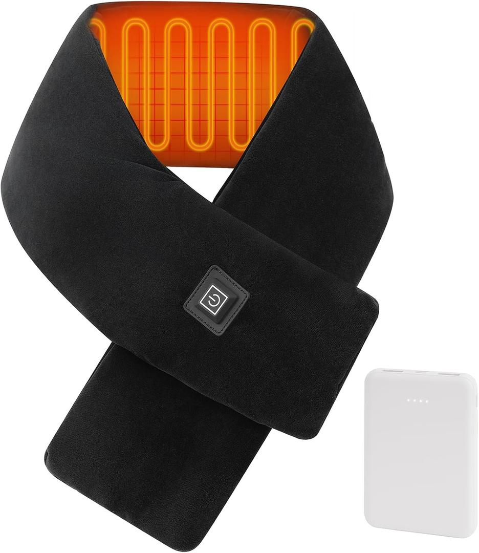 Heated Neck Wrap with 5000 mAh Power Bank, Cordless Heating Pad w1ith Adjustable 3 Heat Settings, Soft Neck Warmer for Pain Relief, Muscle Relaxation, Father's Day Gifts (Dark)