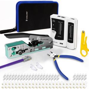 VCELINK RJ45 Crimp Tool Kit 105-in-1 for CAT7/CAT6A/CAT6/CAT5E/CAT5 Connectors, Includes Crimper Blades Replaceable, Cable Tester, Wire Cutter for Beginners Professionals DIY Network Setups