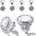 Glass Cabinet Knobs 8 Pack Crystal Vintage Knob for Kitchen Closet Dresser Drawers Cupboard Wardrobe, Clear Cabinets Hardwares Unique Decor Accessories with Screws Washers, Polished Chrome Base