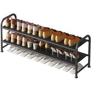 Shoe Rack 2 Tier Long Storage Organizer Wide Metal Shoe Shelf for Closet Entryway Black