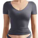 SUUKSESS Women Double Lined Fitted Basic Tee Sexy V Neck Short Sleeve Y2K Crop Top (Medium, Ash)