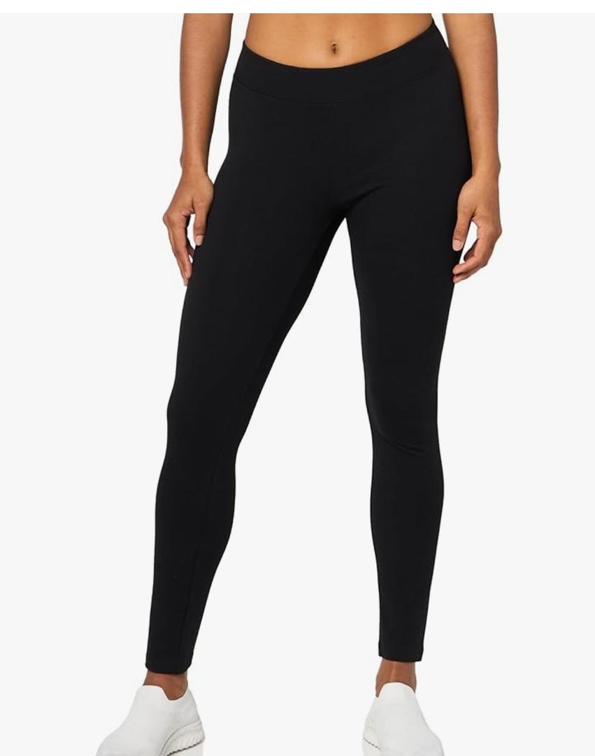 West loop L'eggs Casual Women's Cotton Leggings for All Day Wear, Premium Blend, Stretchy Comfort Waistband, Black, L/XL