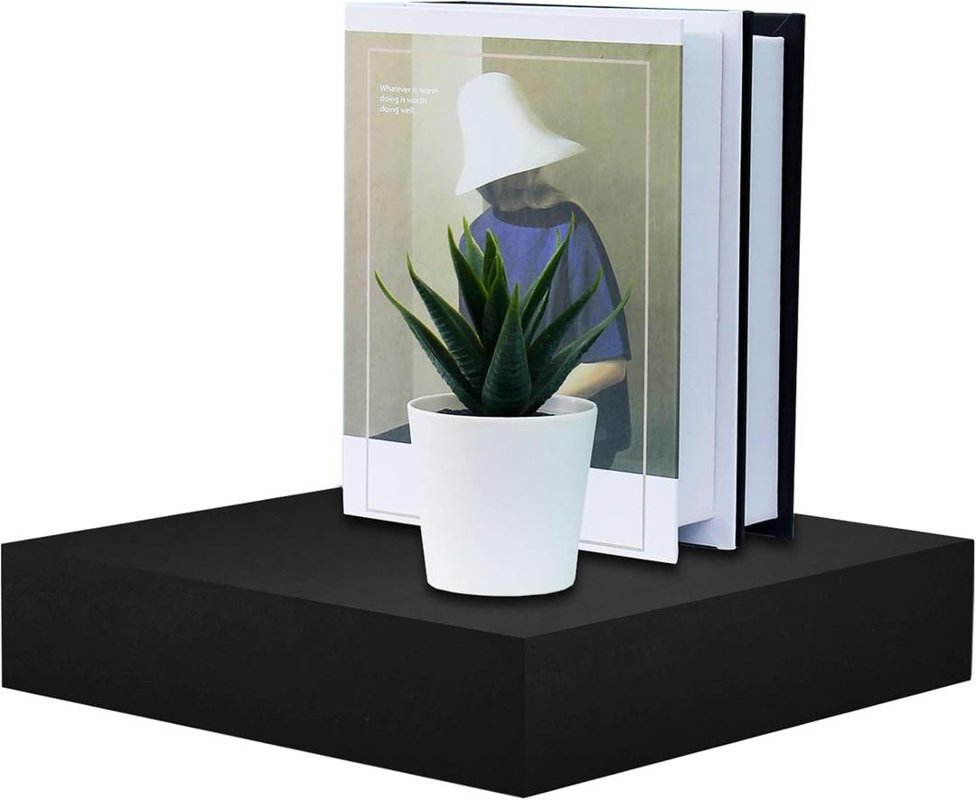 WELLAND 9 1/4 inch Black Mission Floating Shelves for Wall, Bathroom Wall Mount Shelves, Wood Modern Display Shelves, Book Shelves,for Bedroom,Living Room and Kitchen